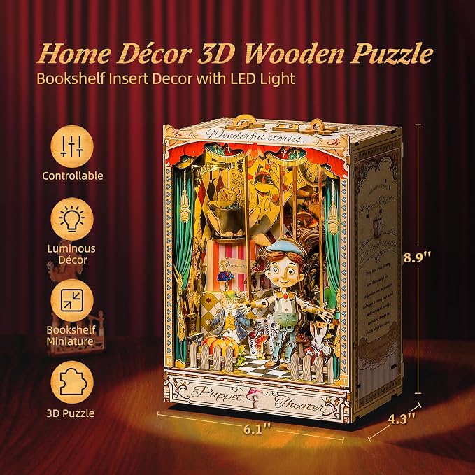 LED 3D Wood Puzzle Puppet Theater Book Nook Kit - Image 5
