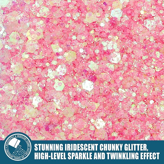Iridescent Chunky Glitter 5.64oz/160g, Ultra Fine Glitter Powder Mixed Chunky - Image 2