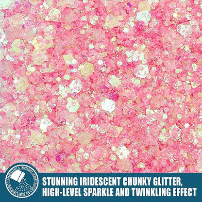 Iridescent Chunky Glitter 5.64oz/160g, Ultra Fine Glitter Powder Mixed Chunky - Image 2