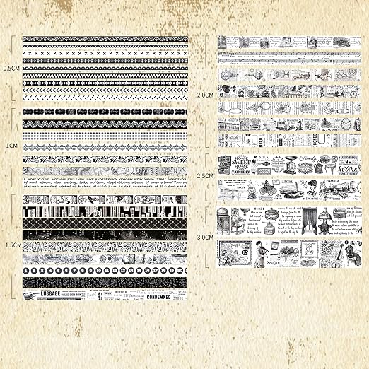 36 Rolls Vintage Washi Tape Pack Retro Arts Adhesive Tapes Wide Chronicle - Image 4