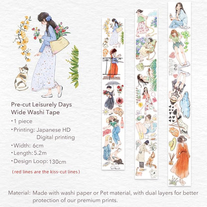 WT Pre-Cut Leisurely Days Washi Tape Roll, Original Designs, Decorative - Image 9