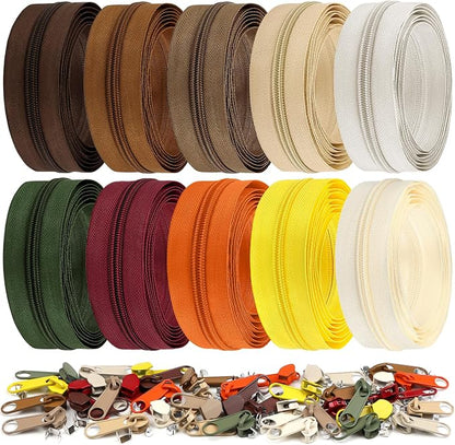DOITEM 22.2 Yards/ 20 m 10 Pcs Assorted Colors #5 Nylon Coil Zippers, Sewing by DOITEM