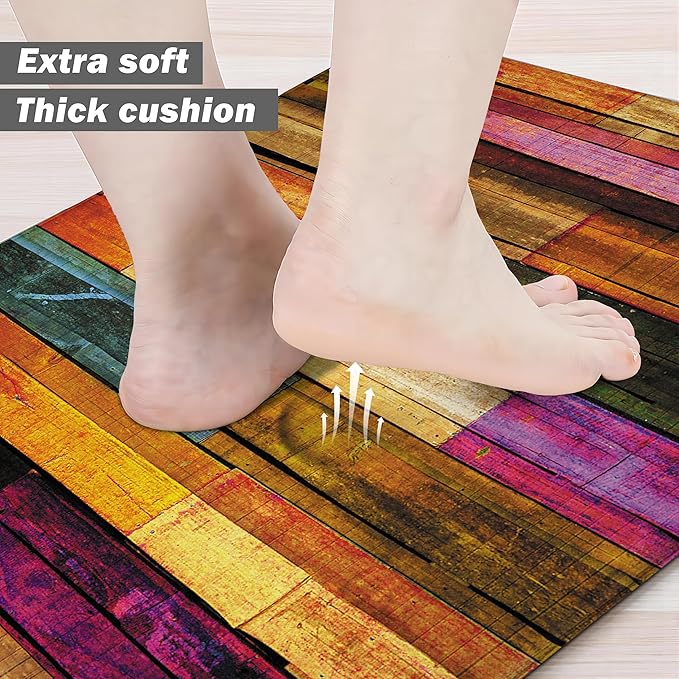Kitchen Mats for Floor Colorful kitchen rugs Cool Wooden Abstract Anti Fatigue - Image 3