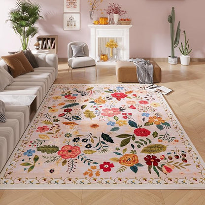 Rugcomf Area Rugs 9x12 Living Room Clearance Washable Boho Rug Non Slip Floral - Image 6