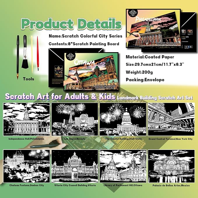 Scratch Art Painting Kit for Adults-8 Sheets A4 Rainbow Scratch Painting Paper - Image 2