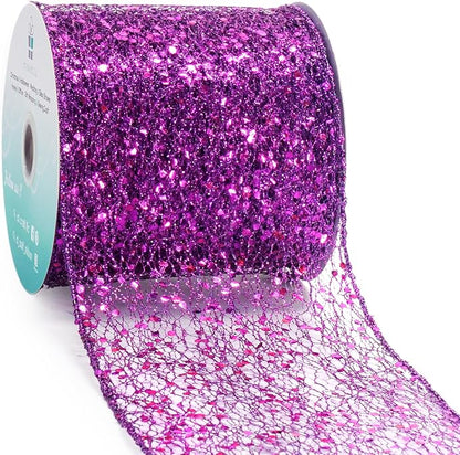 CT CRAFT LLC Sparkling Glitter Mesh Wired Ribbon 4" x 10 Yards Purple by CTCRAFTLLC