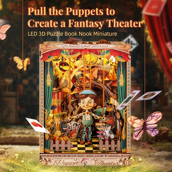 LED 3D Wood Puzzle Puppet Theater Book Nook Kit - Image 2
