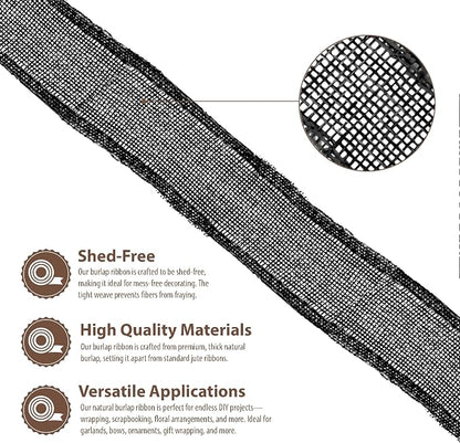 Mandala Crafts Black Burlap Ribbon 1.5 Inches Wide Jute Ribbons - Image 3