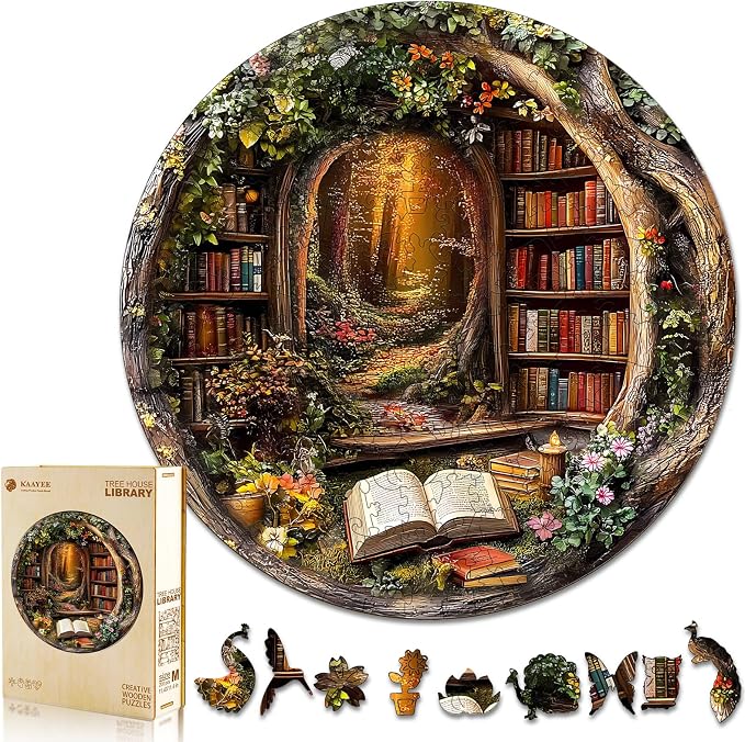 KAAYEE Wooden Puzzles for Adults, 3D Visual Effect Tree House Library Wooden by KAAYEEDirect