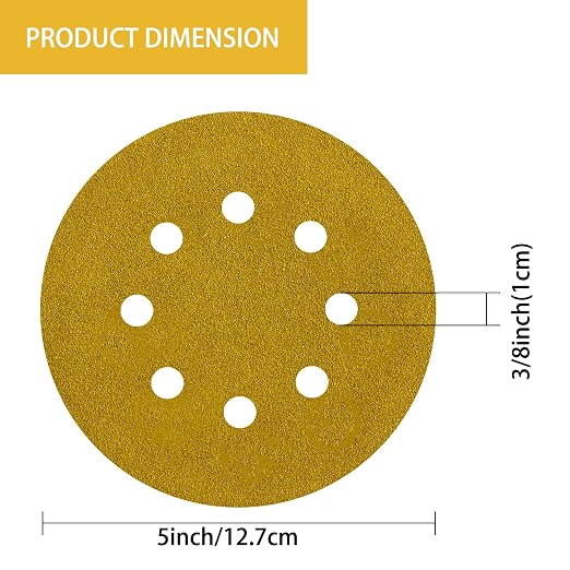 150PCS 100 Grit Gold Sanding Discs, 5-Inch 8-Hole Sandpaper - Image 6