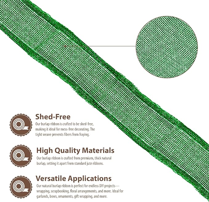 Mandala Crafts Green Burlap Wired Ribbon 1.5 Inches Wide Jute Ribbons - Image 3