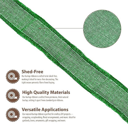 Mandala Crafts Green Burlap Wired Ribbon 1.5 Inches Wide Jute Ribbons - Image 3
