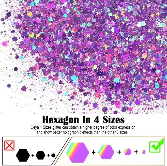 Ceya Holographic Chunky Glitter, 4.9oz/ 140g Light Purple Craft Glitter Powder - Image 2