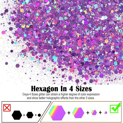 Ceya Holographic Chunky Glitter, 4.9oz/ 140g Light Purple Craft Glitter Powder - Image 2