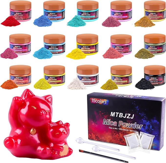MTBJZJ Mica Powder for Resin, 15 Colors - 20g/Bottle of Epoxy Resin Color by MTBJZJ