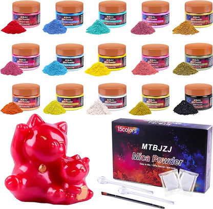 MTBJZJ Mica Powder for Resin, 15 Colors - 20g/Bottle of Epoxy Resin Color by MTBJZJ