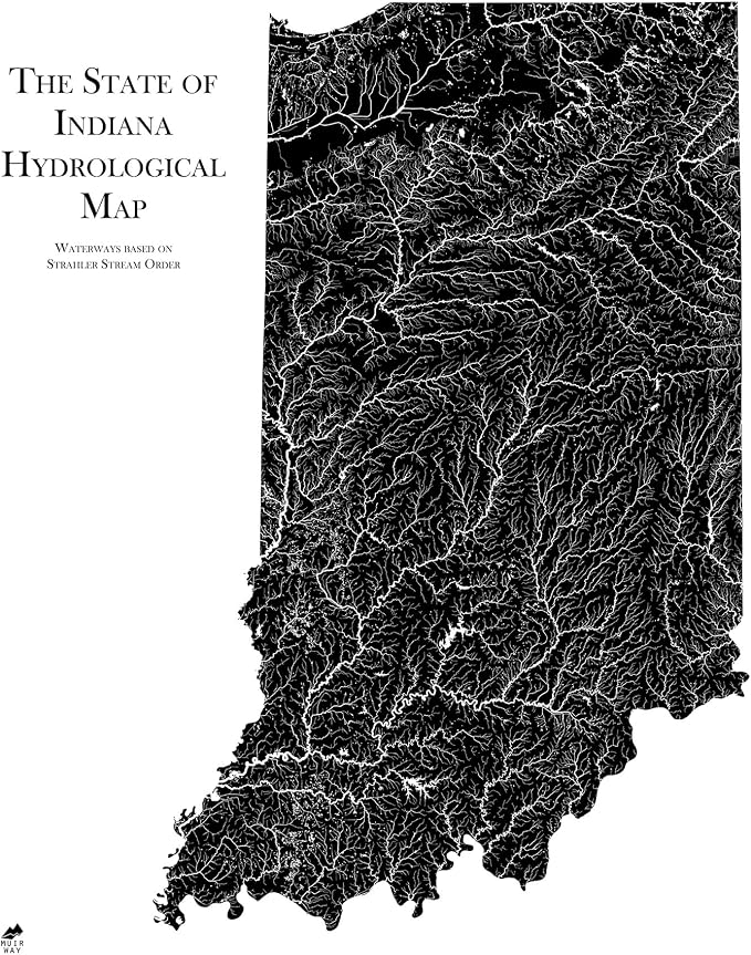 Muir Way Hydrological River Map of Indiana by MuirWay