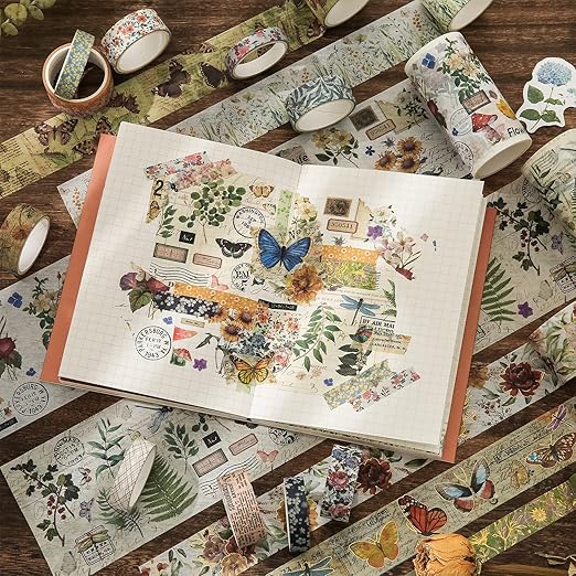 24 Rolls Vintage Washi Tape Set, Floral Letter Butterfly Mushroom Botanical - Image 6
