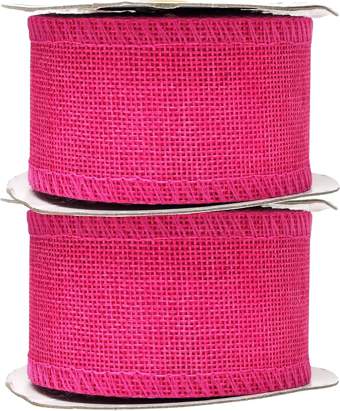 Mandala Crafts Hot Pink Burlap Ribbon 2 Inches Wide Jute Ribbons - Image 2