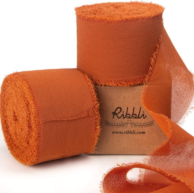 Ribbli Terracotta Chiffon Ribbon 1-1/2 inch x 20 Yard Handmade Fringe Chiffon by Ribbli