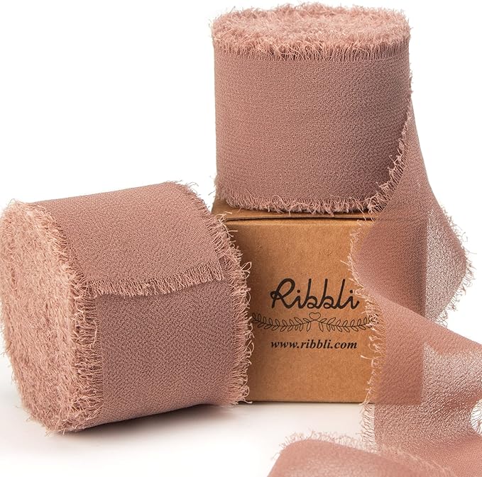 Ribbli Antique Mauve Chiffon Ribbon 1-1/2 inch x 20 Yard Handmade Fringe by Ribbli