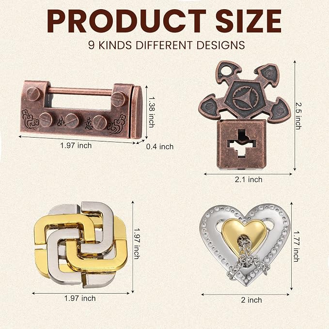 Wettarn 9 Pcs Metal Brain Teaser Puzzles Teaser 3D Steel Puzzle - Image 2