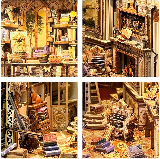 Book Nook Kit, DIY Miniature Dollhouse Kit Book Nook, 3D Wooden Puzzle Bookends - Image 4