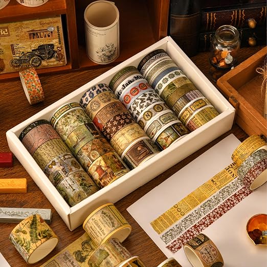 36 Rolls Vintage Washi Tape Pack Retro Arts Adhesive Tapes Wide Chronicle - Image 5
