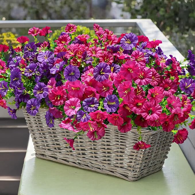 Artificial Flowers Fake Plants for Outdoors Decoration, 12 Bundles Silk Morning - Image 2