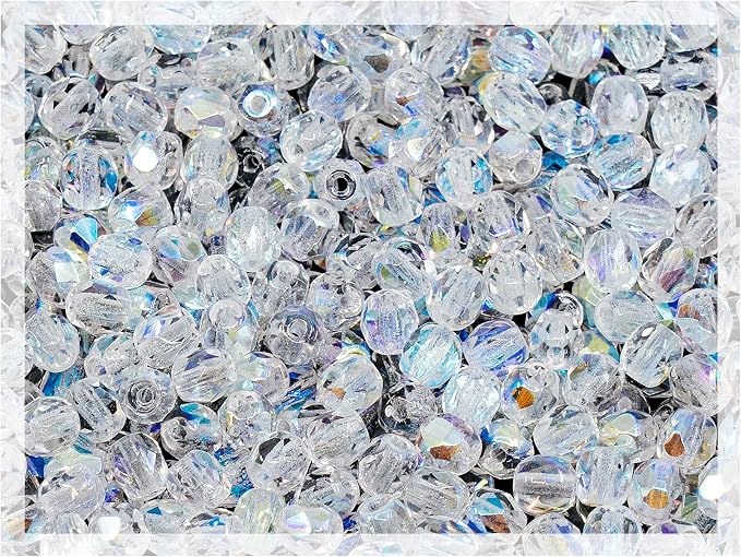 100pcs Faceted Fire Polished Pressed Czech Glass Beads 3mm, Crystal AB by CzechBeadsManufacturer