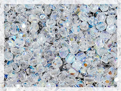 100pcs Faceted Fire Polished Pressed Czech Glass Beads 3mm, Crystal AB by CzechBeadsManufacturer