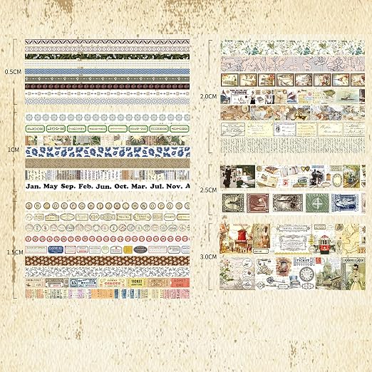 36 Rolls Vintage Washi Tape Pack Retro Arts Adhesive Tapes Wide Chronicle - Image 4