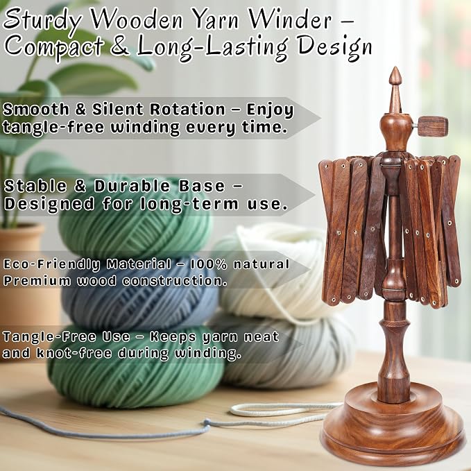 Bhartiya Handicrafts Rosewood Table Top Yarn Swift | Hand Operated Yarn Winder - Image 6