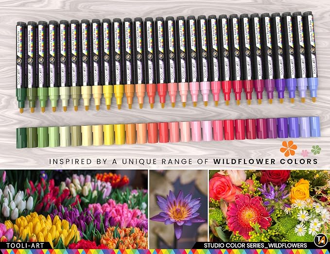 28 Wildflower Colors Acrylic Paint Pens Studio Color Series Markers Set 3mm - Image 4