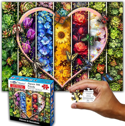Think2Master Colorful Flowers Succulents & Butterflies 500 Pieces Large Format by Think2Master