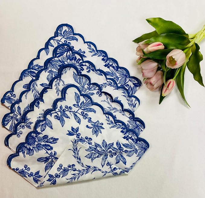 Ridhi Incremental Blue Hand Block Print Napkins 18" x 18" Set of 4 Reusable - Image 8