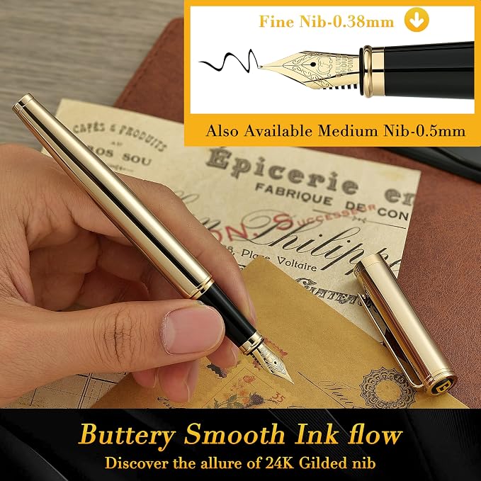 BEILUNER Gold Personalized Fountain Pen, Stunning Luxury Surface, 24K Gilded Nib - Image 4