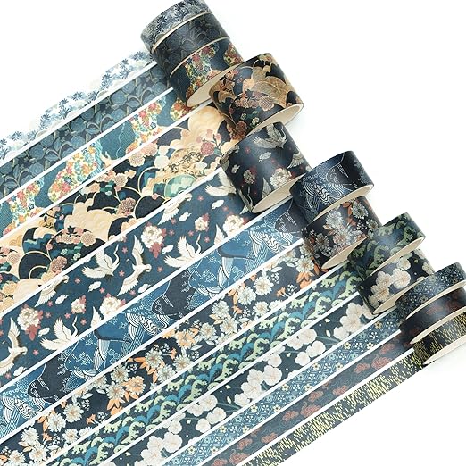 12 Rolls Kyoto Charm Washi Tape Set Japanese Arts Adhesive Tapes Geometric - Image 2