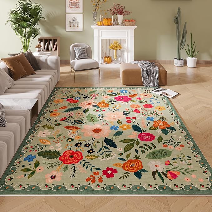 Rugcomf Living Room Rug 6x9 Rug Machine Washable Boho Area Rug Non Slip Floral by Rugcomf