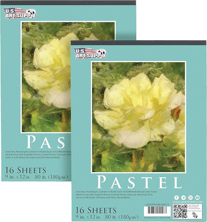U.S. Art Supply 9" x 12" Pastel Paper Pad: 2 Pack, 4 Neutral Toned Colors by USArtSupply