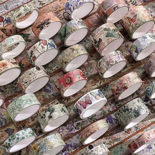 42 Rolls Vintage Washi Tape Set, Delicate Butterfly & Lush Floral Botanical - Image 4