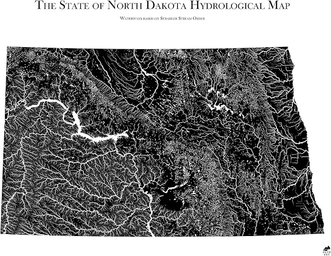 Muir Way Hydrological River Map of North Dakota by MuirWay