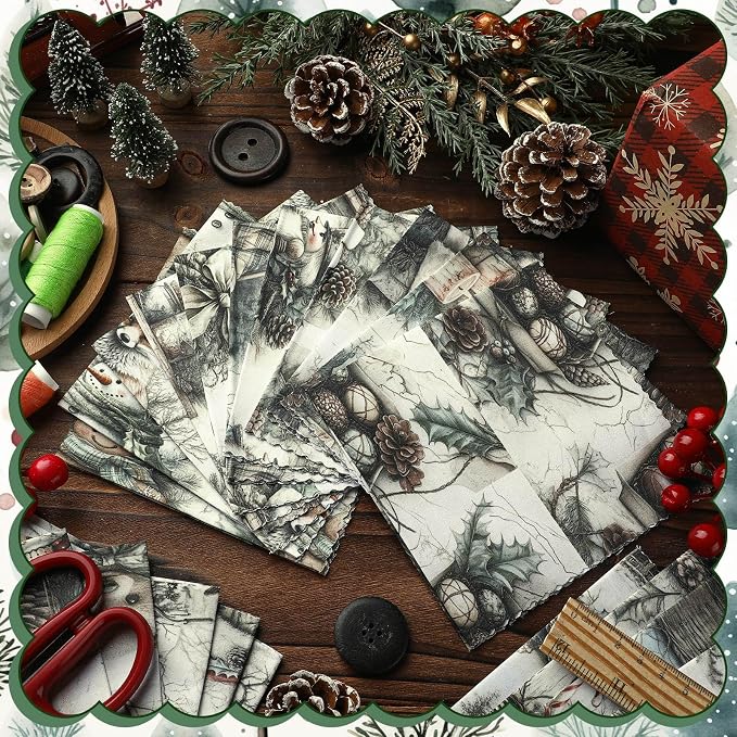 Ganeen 60 Pcs 10 x 10 Inch Vintage Green Christmas Quilting Fabric Squares - Image 3