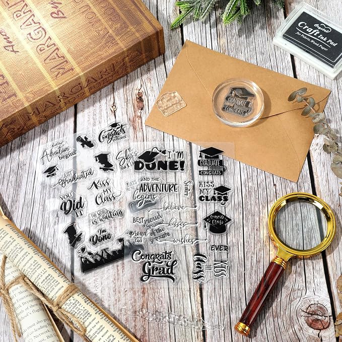 Whaline 4 Sheet Graduation Words Clear Stamps Congrats Grad Cap Silicone - Image 7