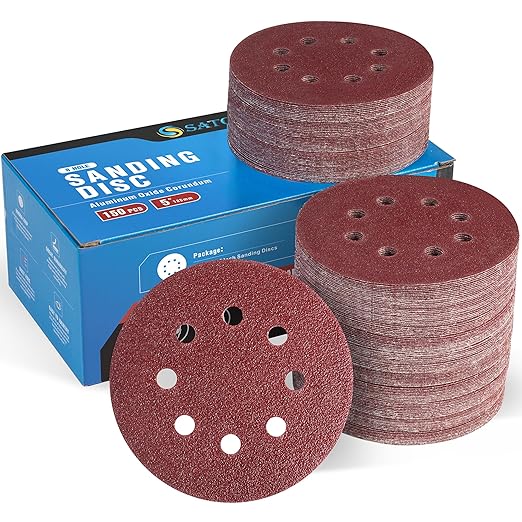 S SATC 5 Inch 8 Hole Hook and Loop Sanding Discs 60 Grit Random Orbit Sandpaper by SSATC