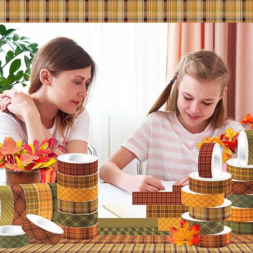 12 Pcs Thanksgiving Washi Tape Plaid Pattern Masking Tape Decorations - Image 7