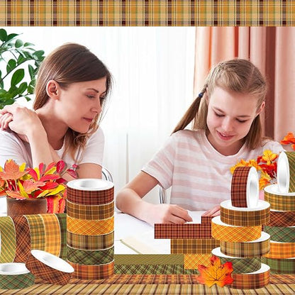 12 Pcs Thanksgiving Washi Tape Plaid Pattern Masking Tape Decorations - Image 7