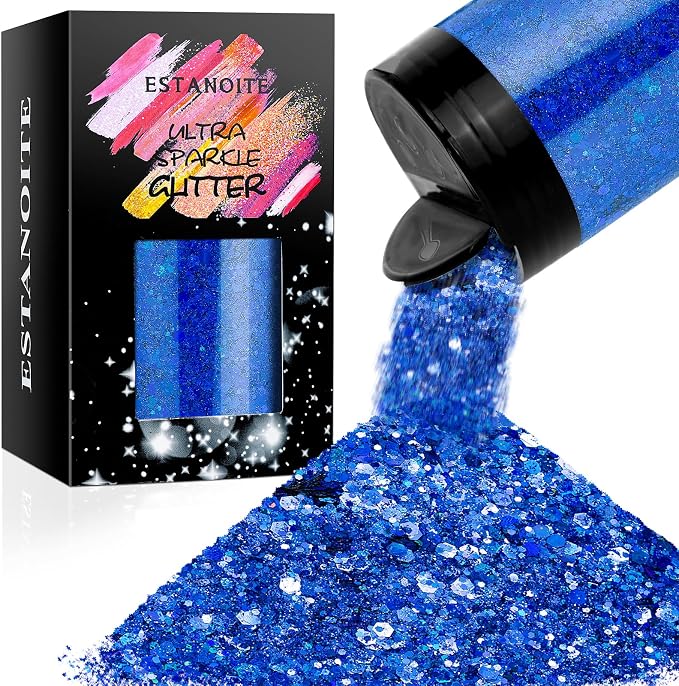 Holographic Chunky Glitter, 5.64oz/160g Craft Glitter Powder Mixed Chunky Flakes by Estanoite