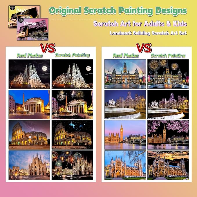 Scratch Art Painting Kit for Adults-8 Sheets A4 Rainbow Scratch Painting Paper - Image 4