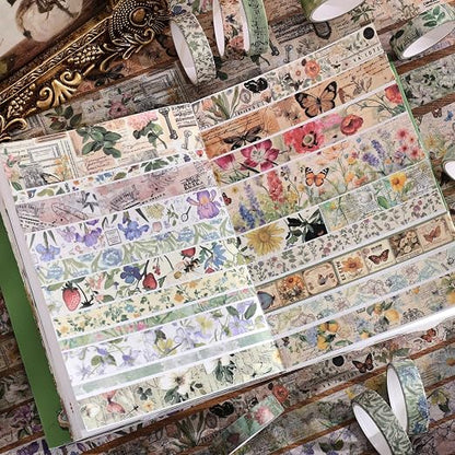 42 Rolls Vintage Washi Tape Set, Delicate Butterfly & Lush Floral Botanical - Image 7